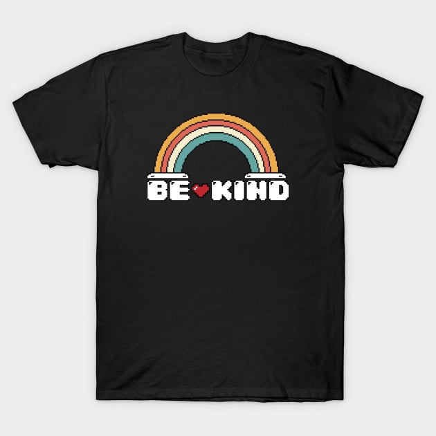 Be Kind Vintage Rainbow Peace Hippie Pixel Retro Style for Gamers heart T-Shirt by A Comic Wizard